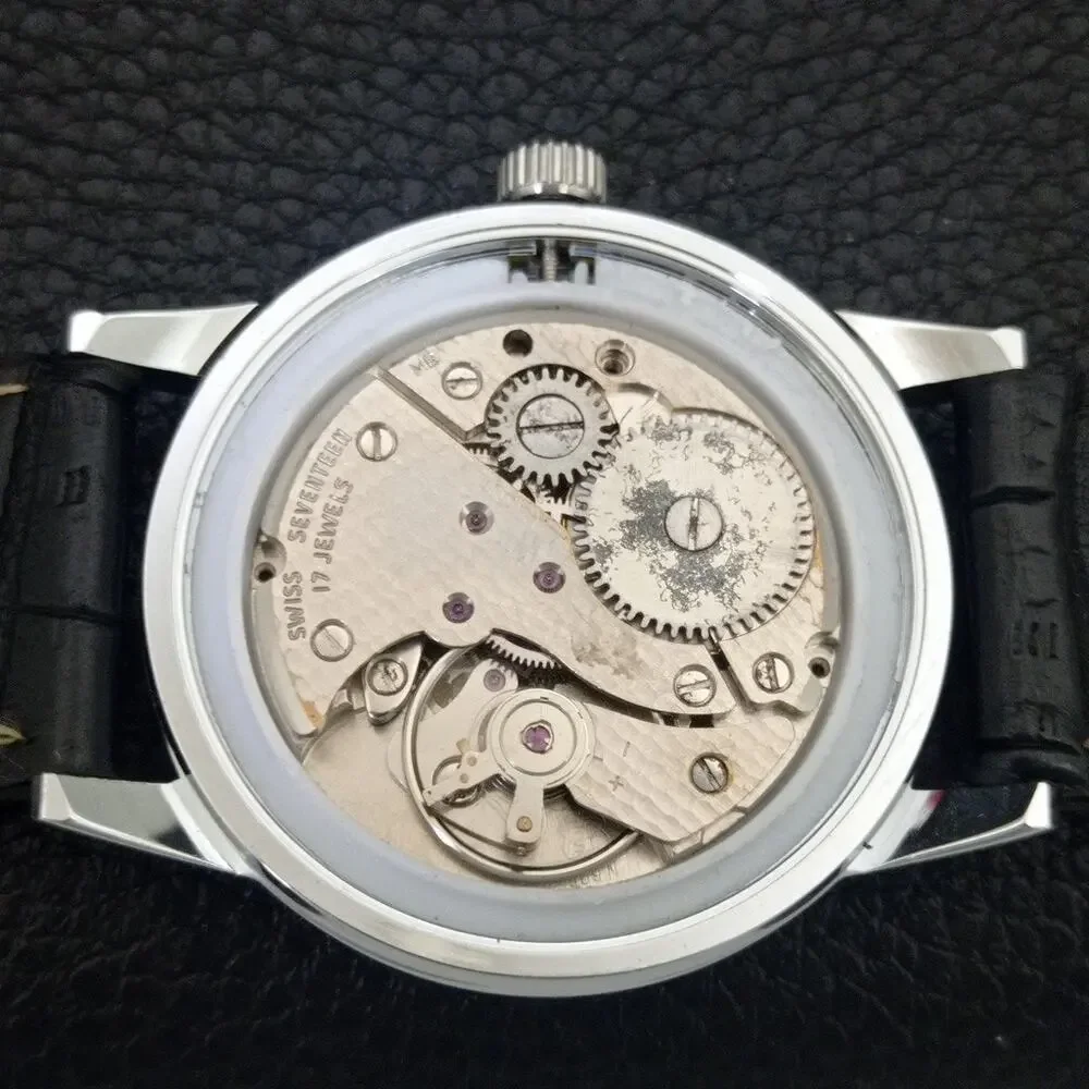 Vintage 1976 Montine Of Switzerland Manual Mens Silver Watch W/Leather Strap